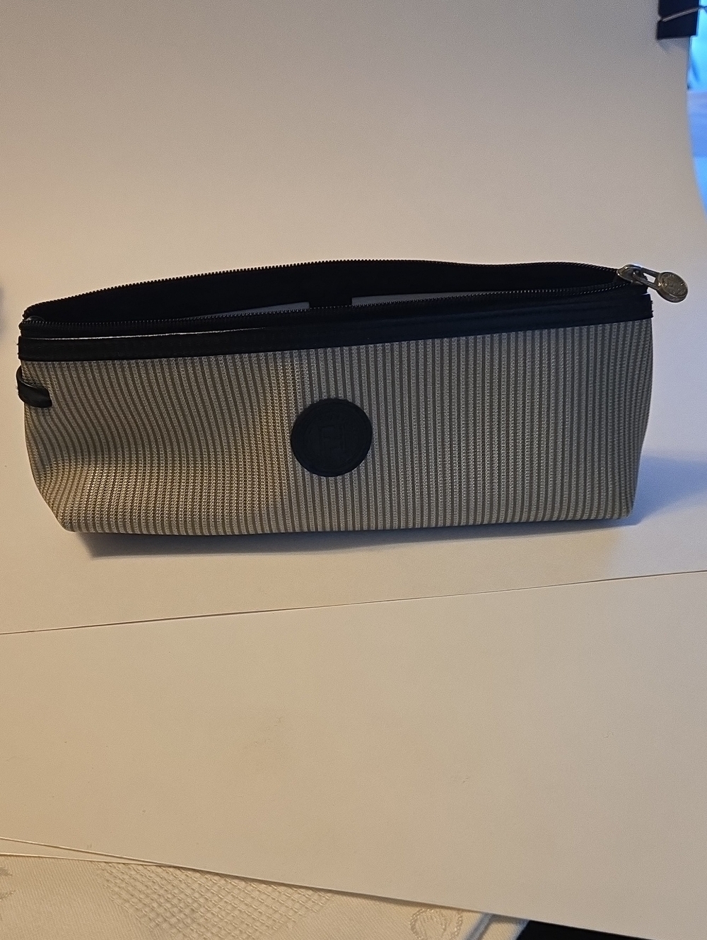 Fendi Black and Gray Striped Cosmetic Pouch
